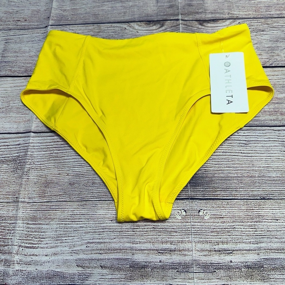 NWT Athleta Vibrant Yellow High Waisted Bikini Bottoms Size M